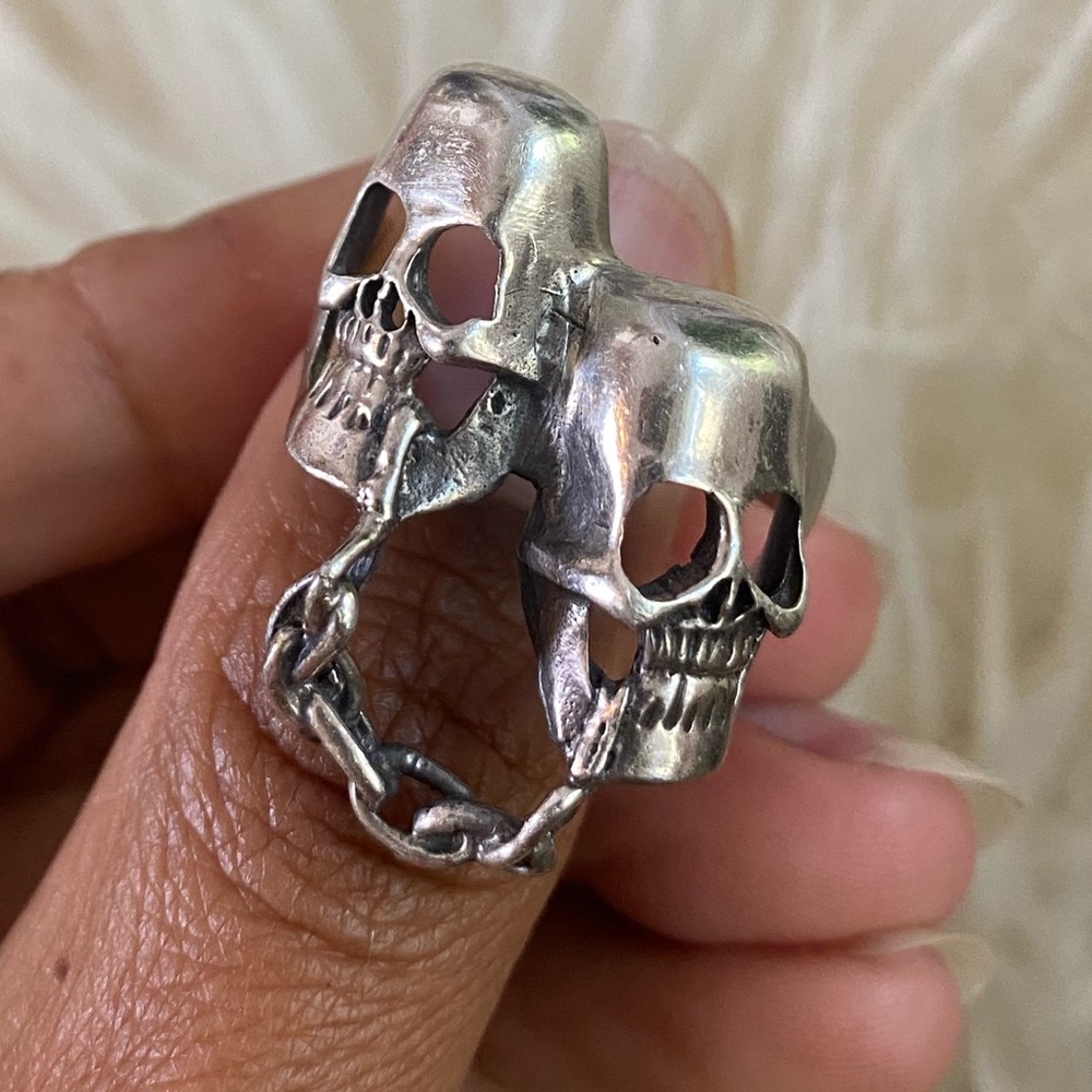 Silver Double Chain Skull Ring. - image 1
